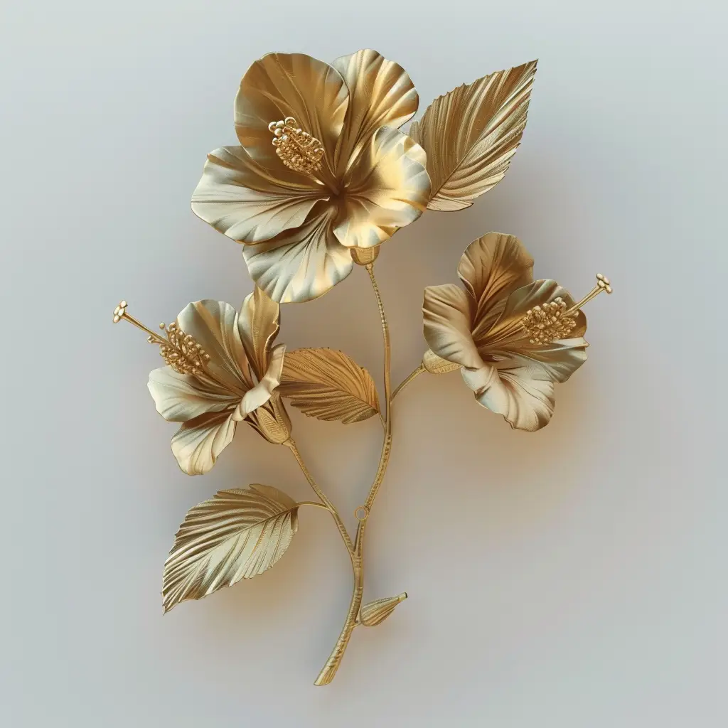 hibiscus gold golden metal flower 3D leaves leaf