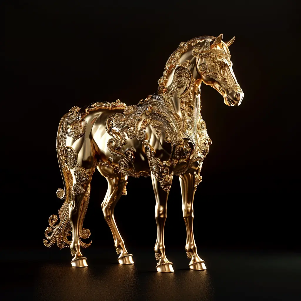 horse gold golden 3D sculpture