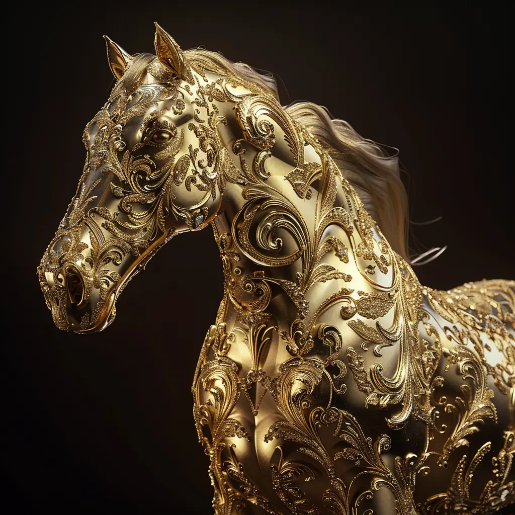 horse gold golden 3D sculpture