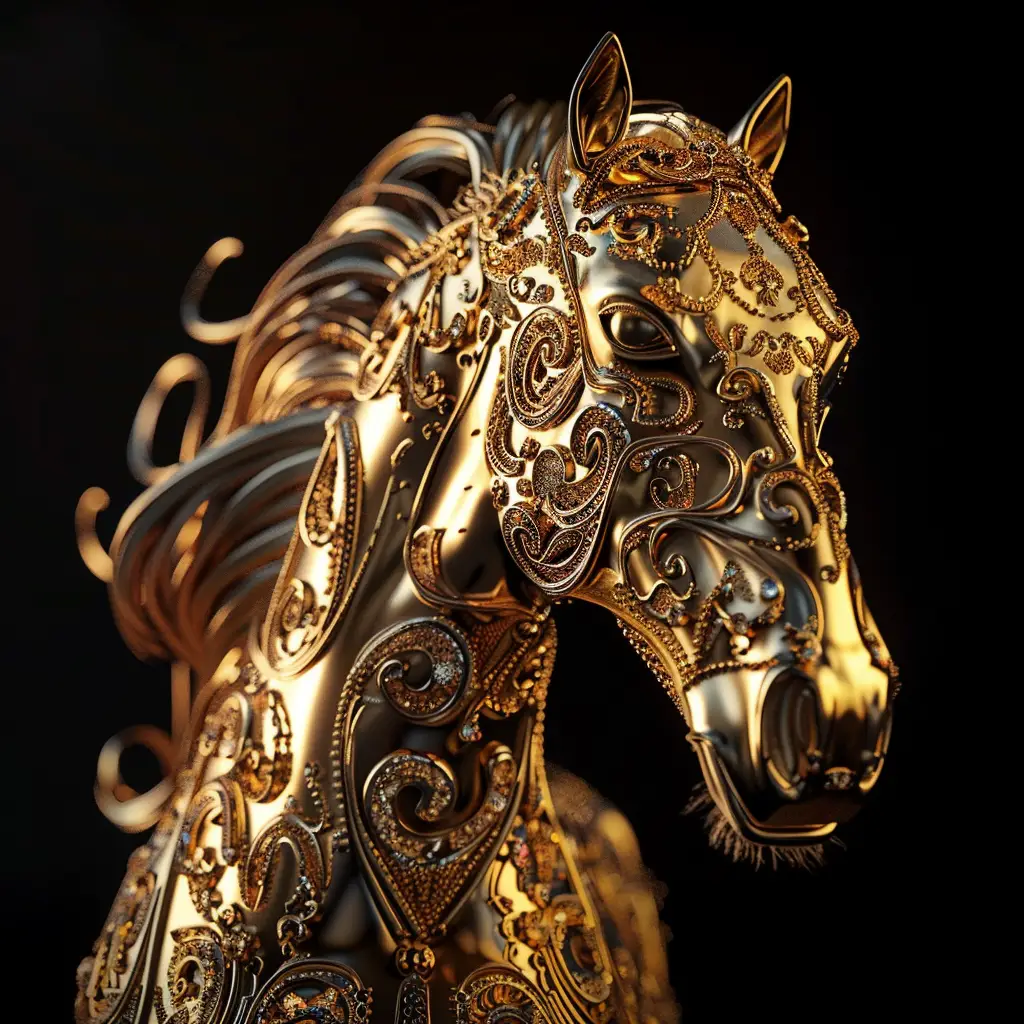 horse gold golden sculpture 3D