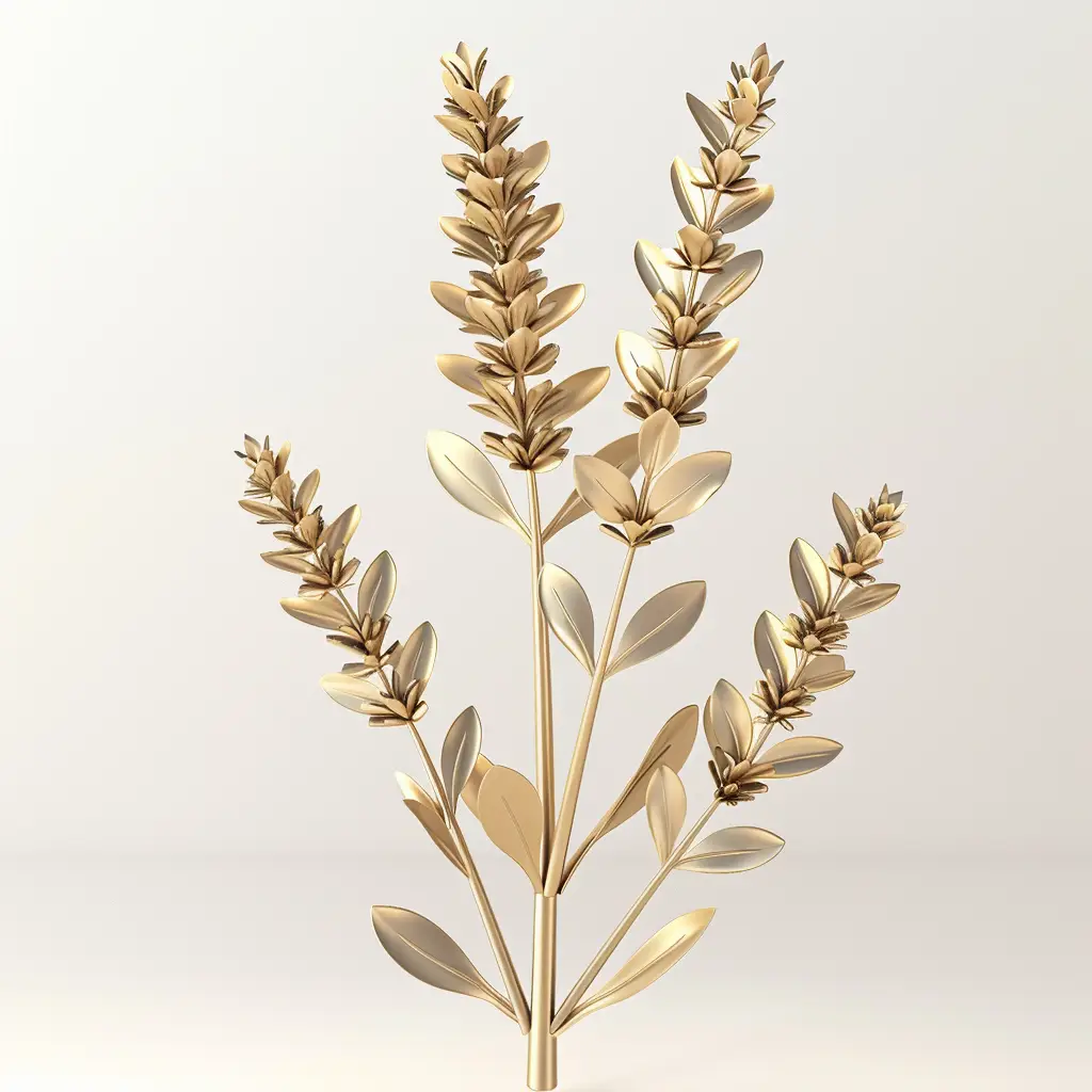 lavender gold golden metal 3D flower leaves leaf