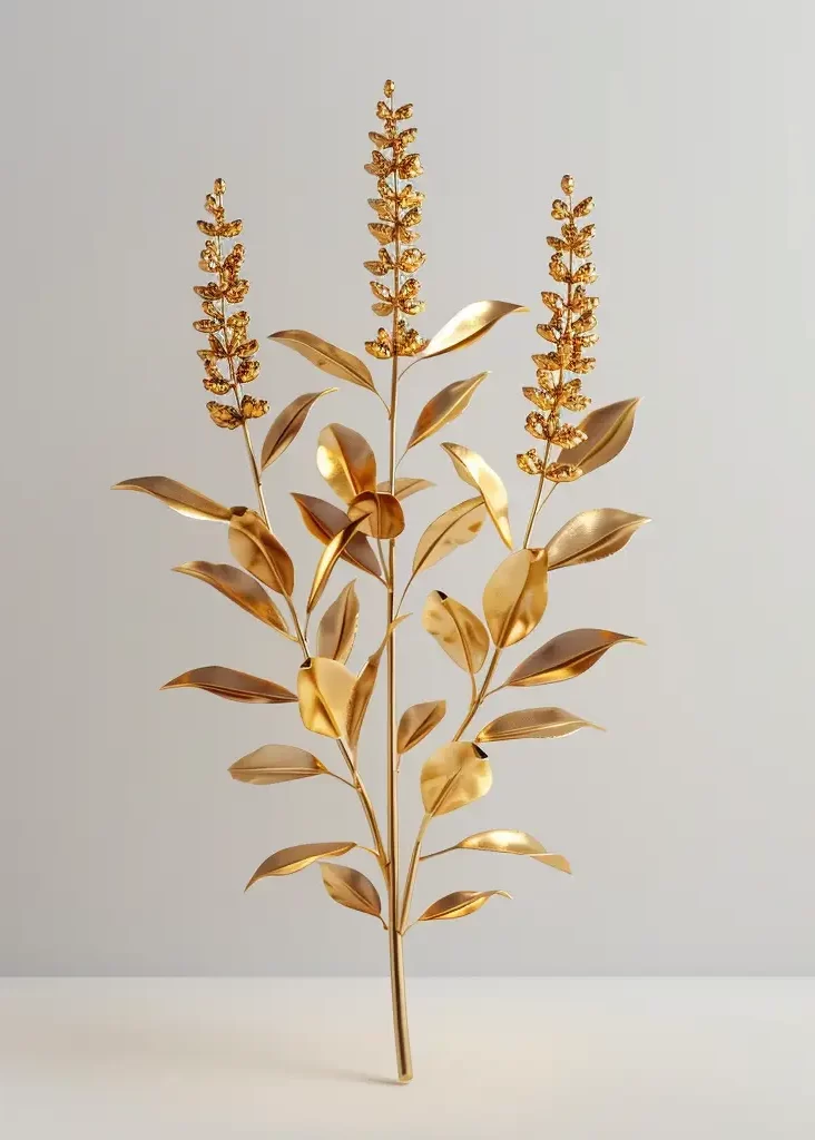 lavender gold golden metal flower 3D leaves leaf