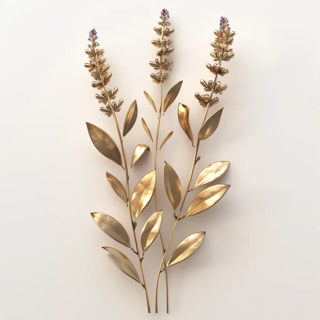 lavender gold golden metal flower leaves leaf 3D
