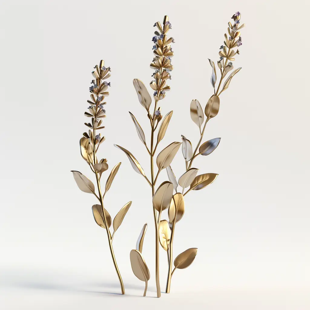 lavender golden gold metal flower leaves leaf 3D