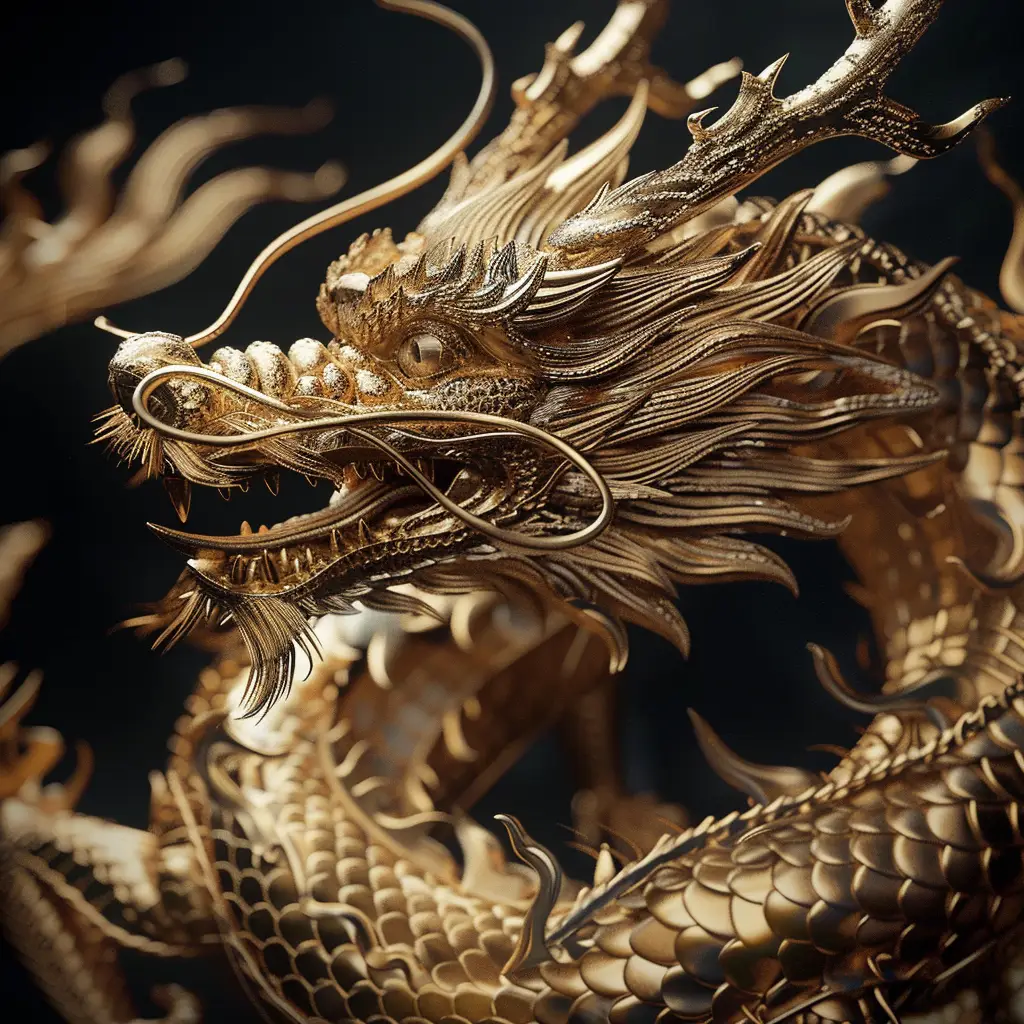loong Chinese dragon gold golden 3D sculpture