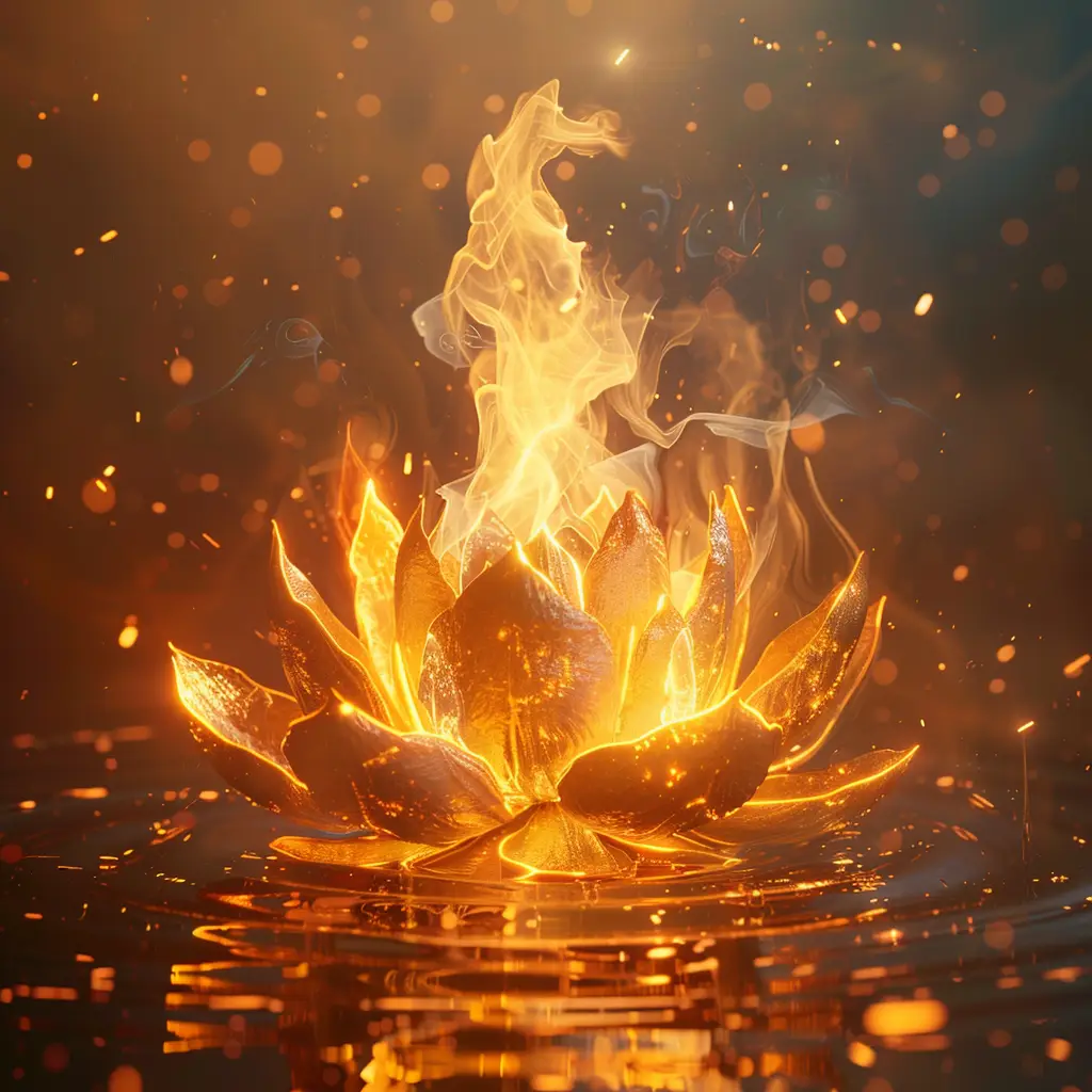 lotus fire lighting gold golden CG 3D
