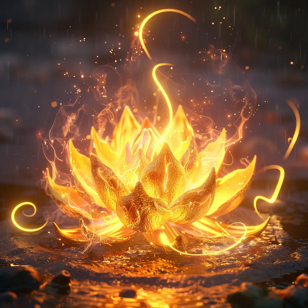 lotus fire lighting golden CG 3D gold