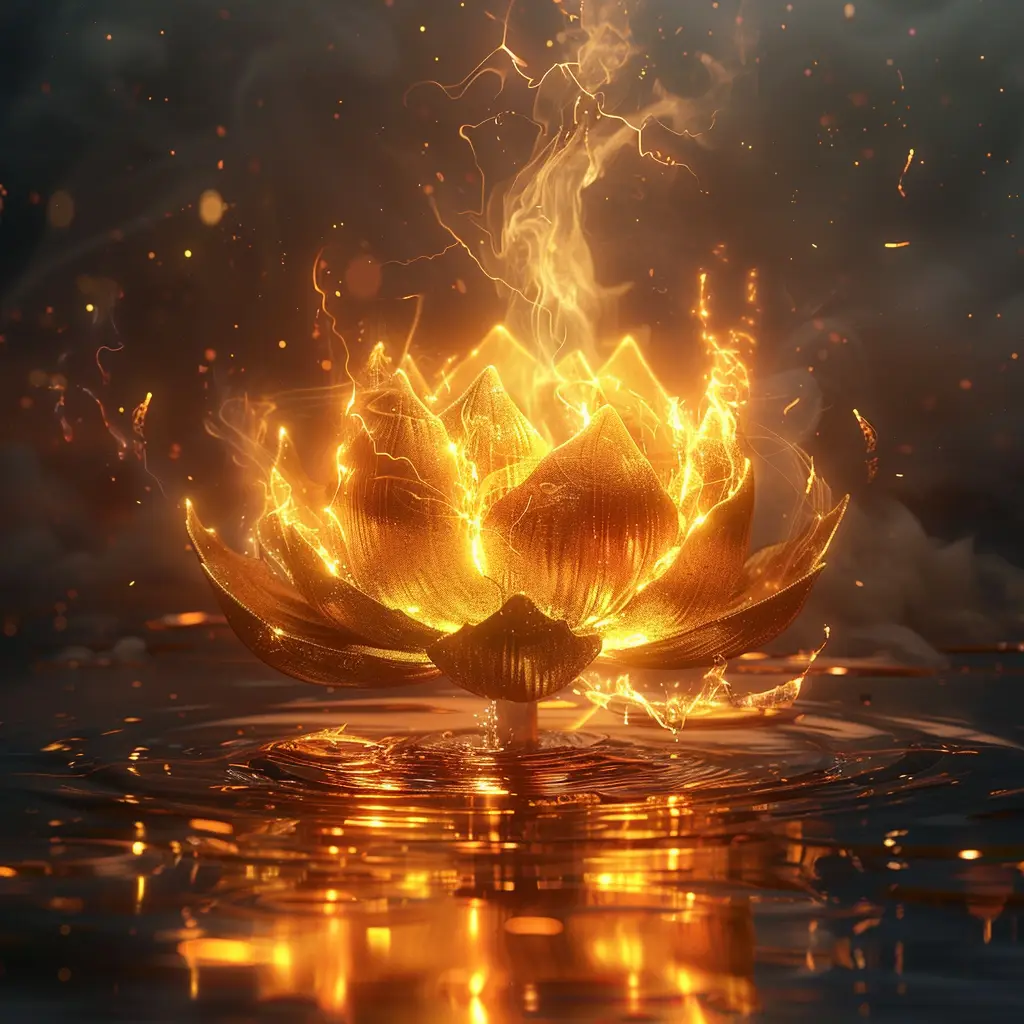 lotus fire lighting golden gold CG 3D