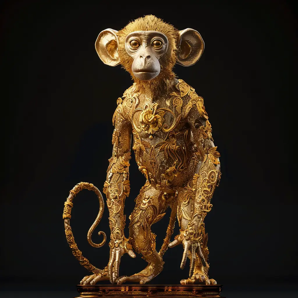 monkey gold golden 3D sculpture