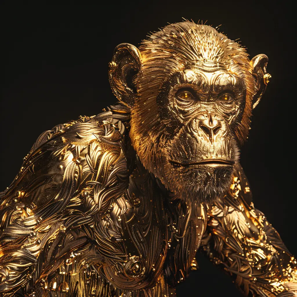 monkey gold golden 3D sculpture