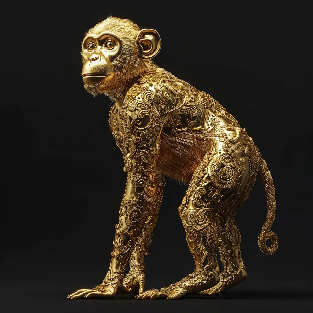 monkey gold golden sculpture 3D