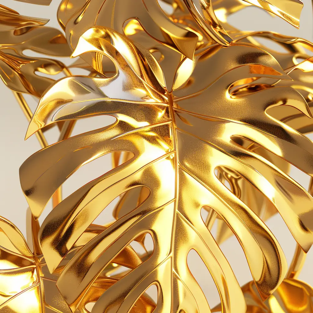 monstera deliciosa leave gold golden metal plant 3D leaves leaf wallpaper