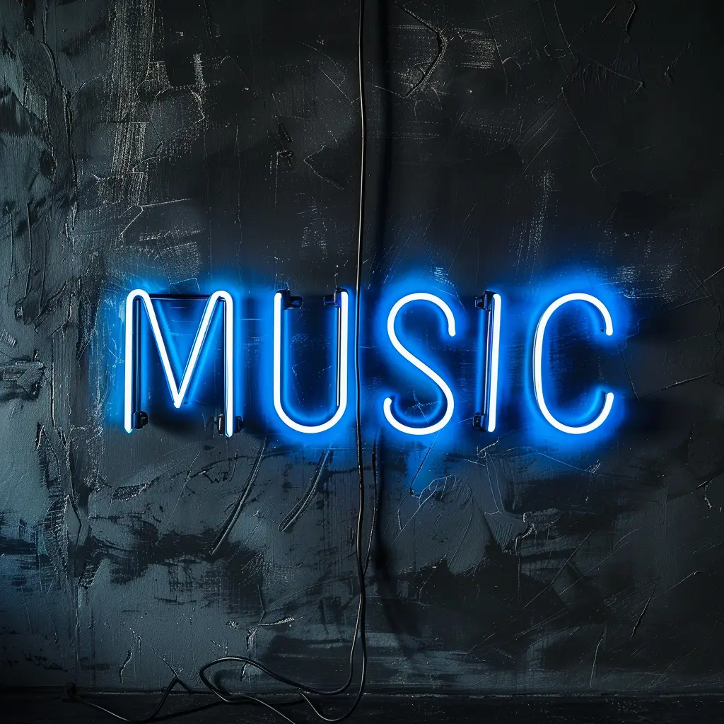 music blue LED light neon text word letter