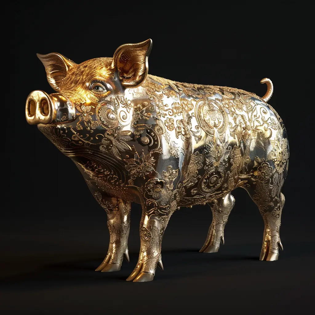 pig gold golden 3D sculpture