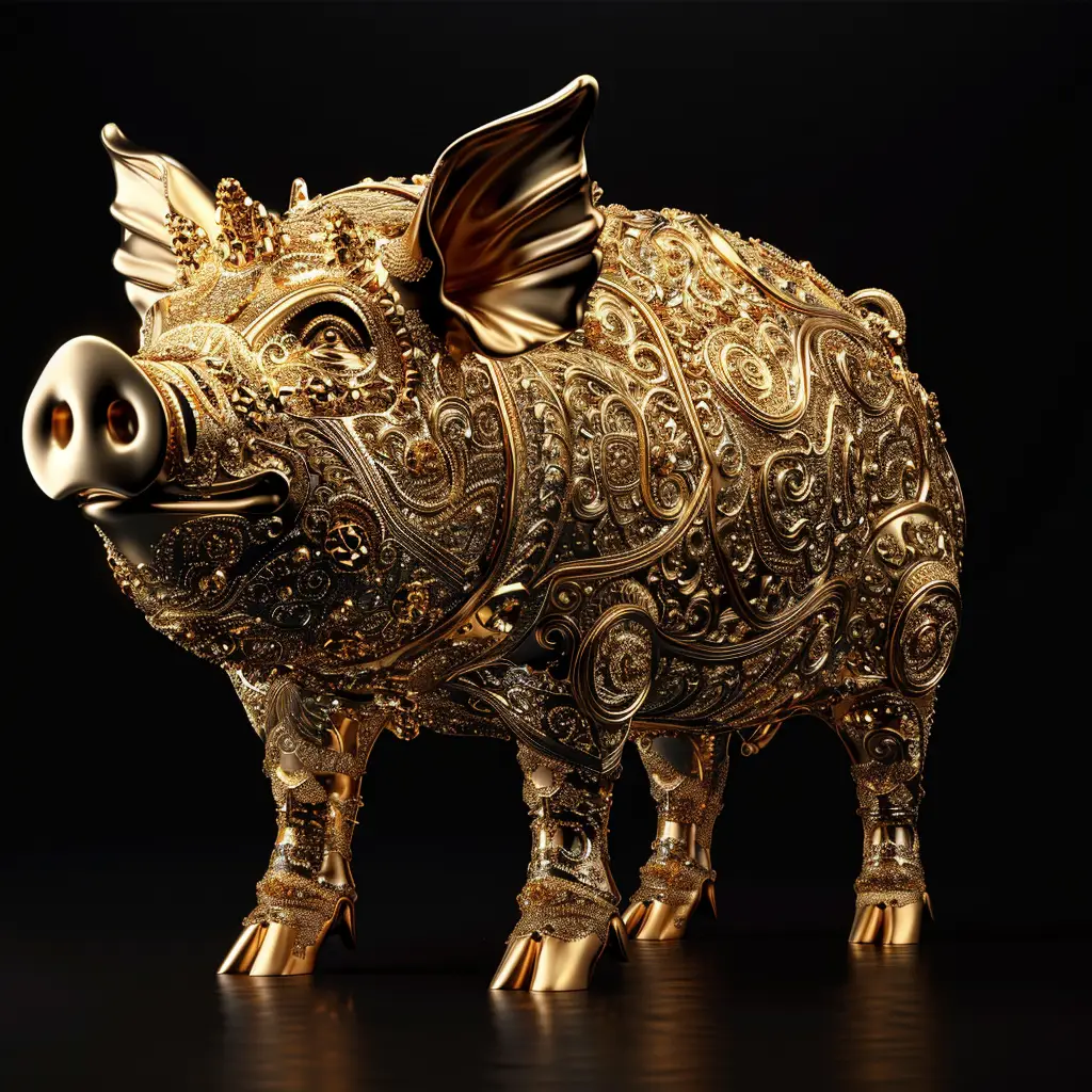 pig gold golden 3D sculpture