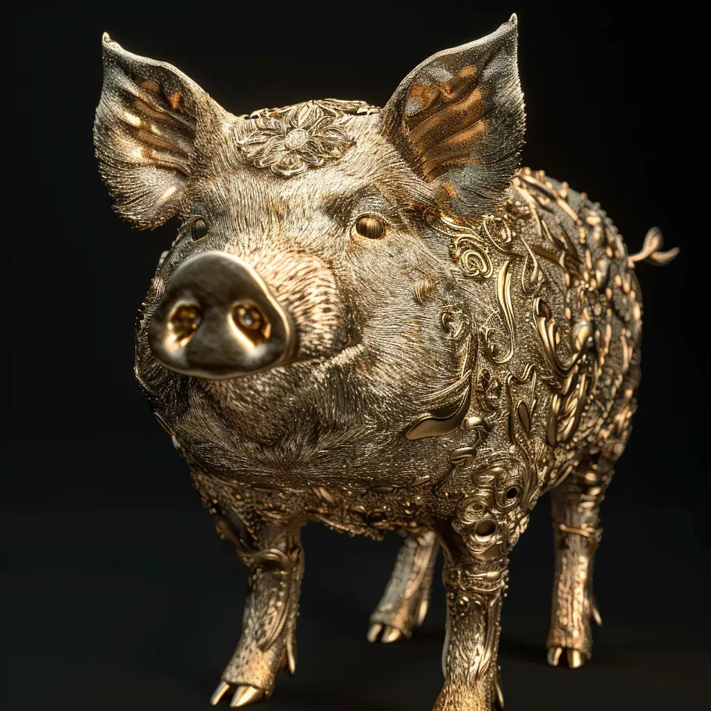 pig gold golden sculpture 3D