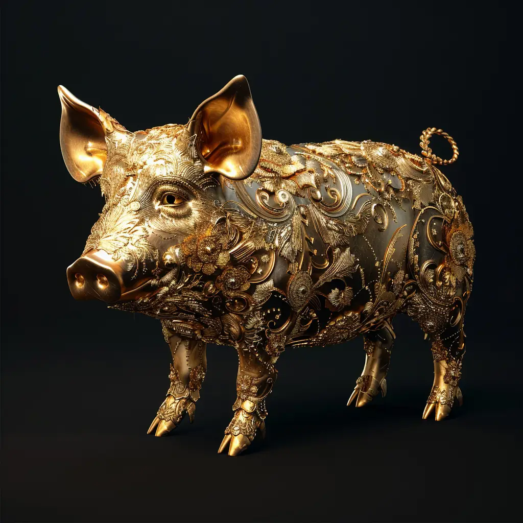 pig gold golden sculpture 3D
