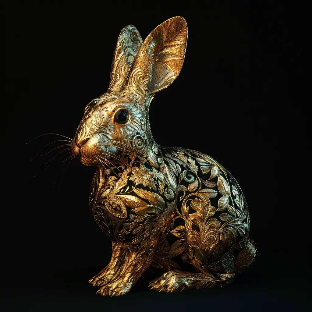 rabbit hare gold golden 3D sculpture
