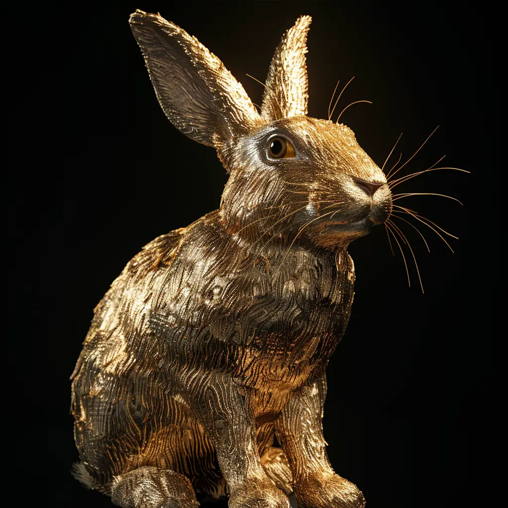 rabbit hare gold golden 3D sculpture