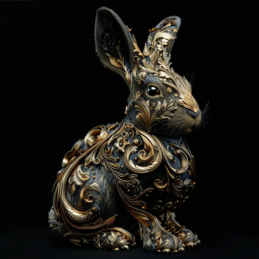rabbit hare gold golden sculpture 3D