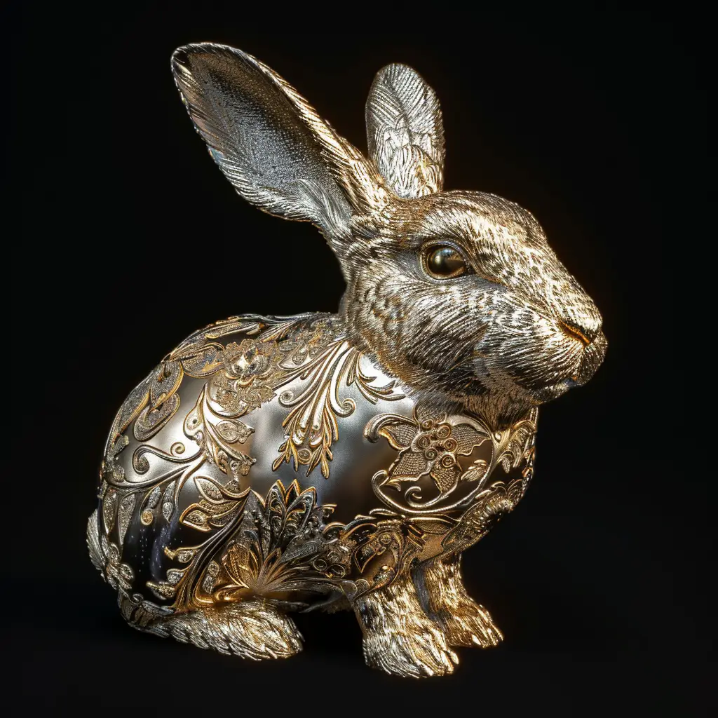 rabbit hare gold golden sculpture 3D