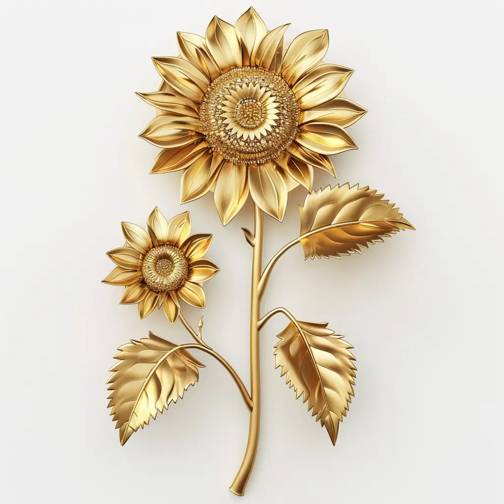 sunflower 3D gold golden metal flower leaves leaf