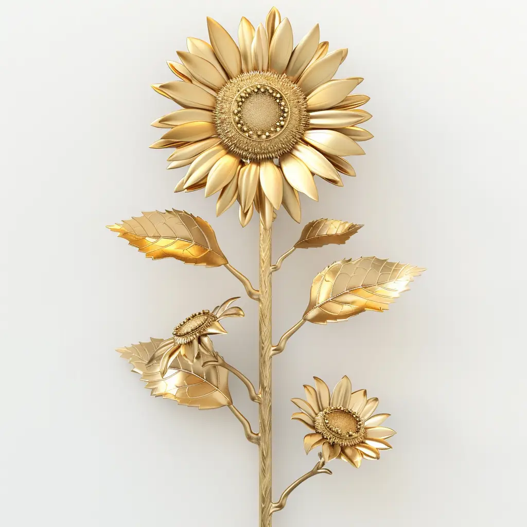 sunflower gold golden 3D metal flower leaves leaf