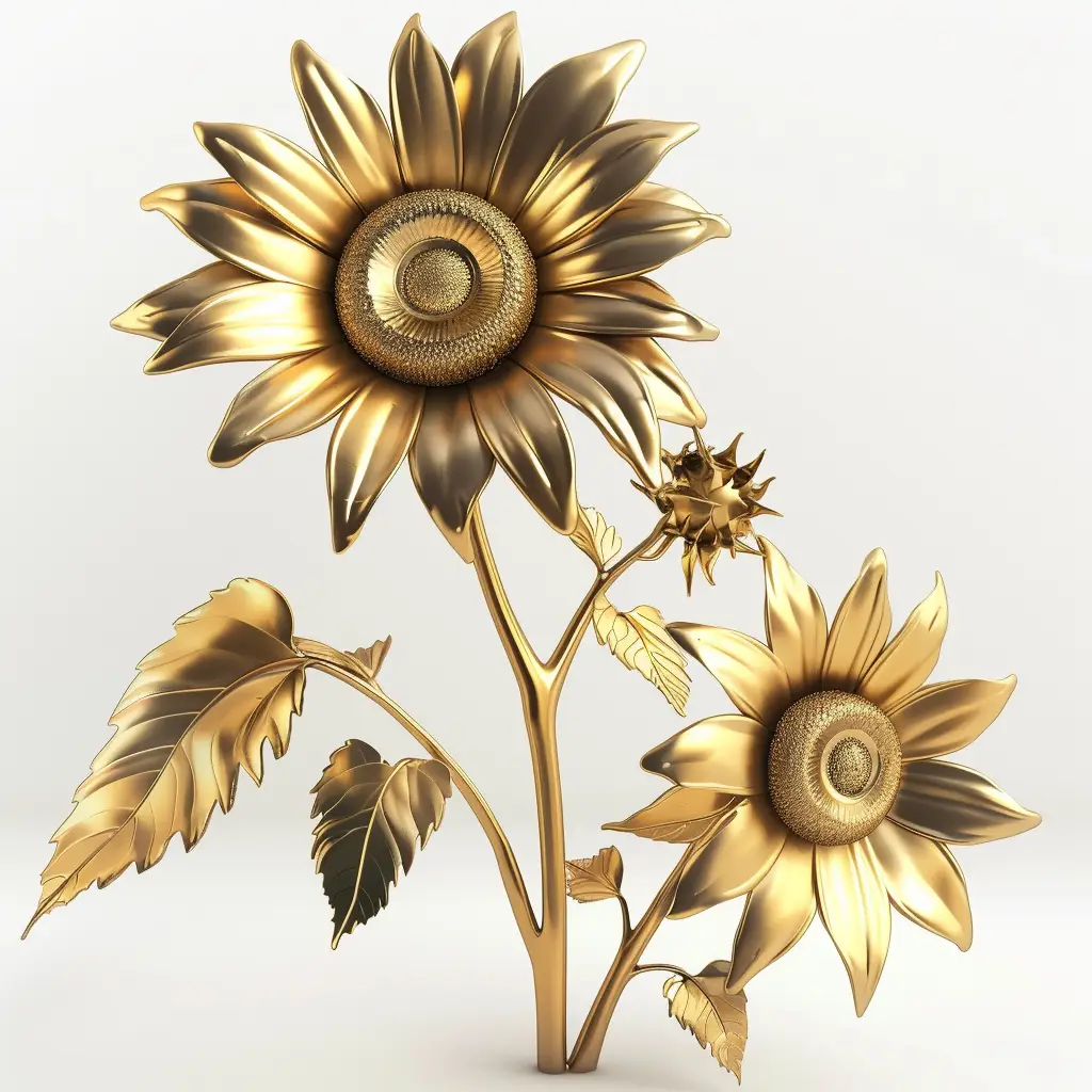 sunflower gold golden metal flower leaves 3D leaf