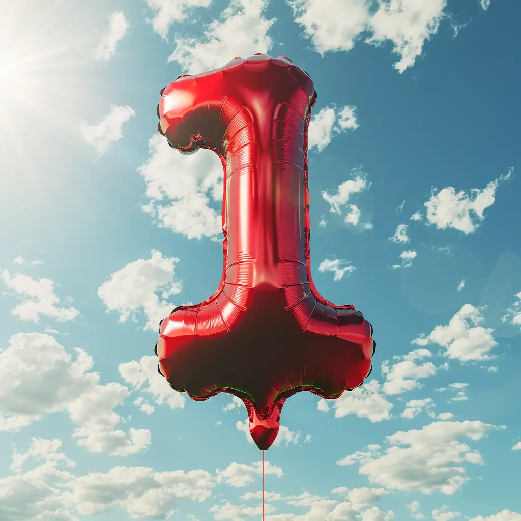 1 number red balloon cloud sky 3D