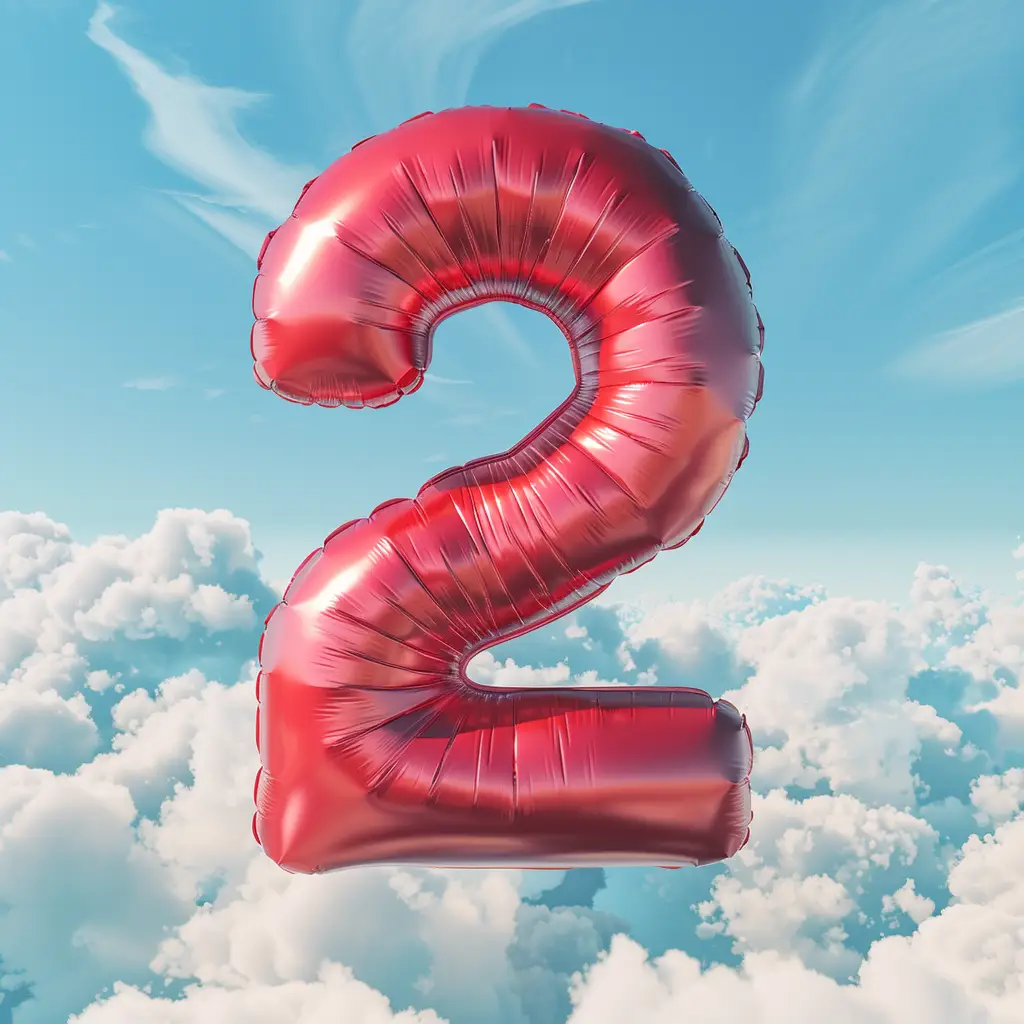 2 number red balloon cloud 3D sky