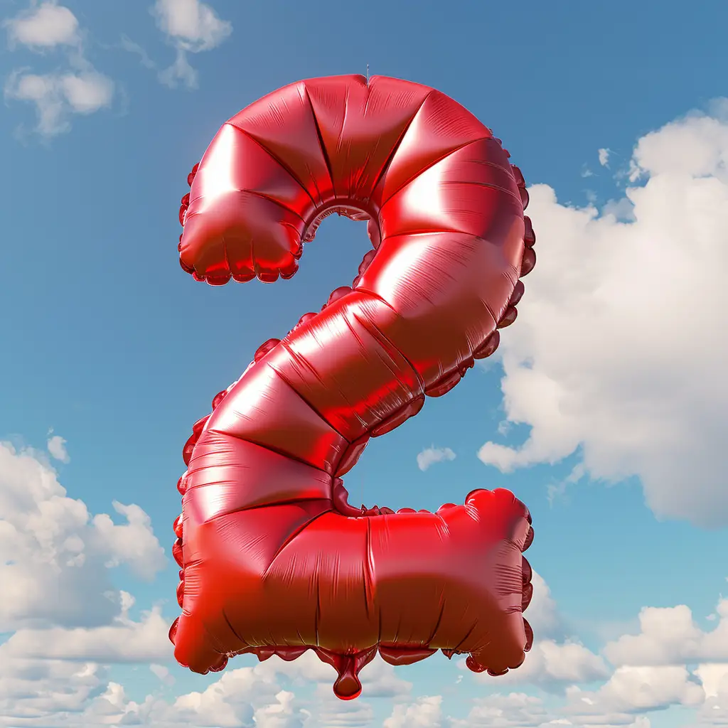 2 number red balloon cloud sky 3D