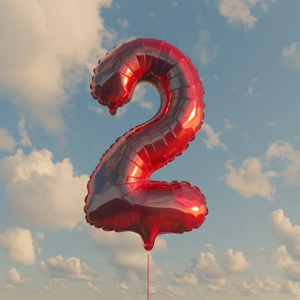 2 number red balloon sky cloud 3D