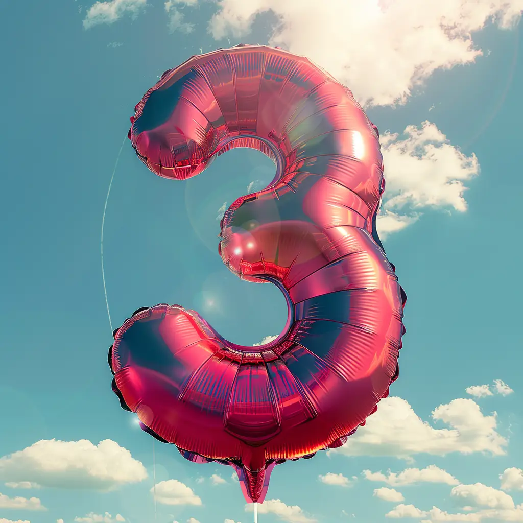 3 number red balloon sky cloud 3D
