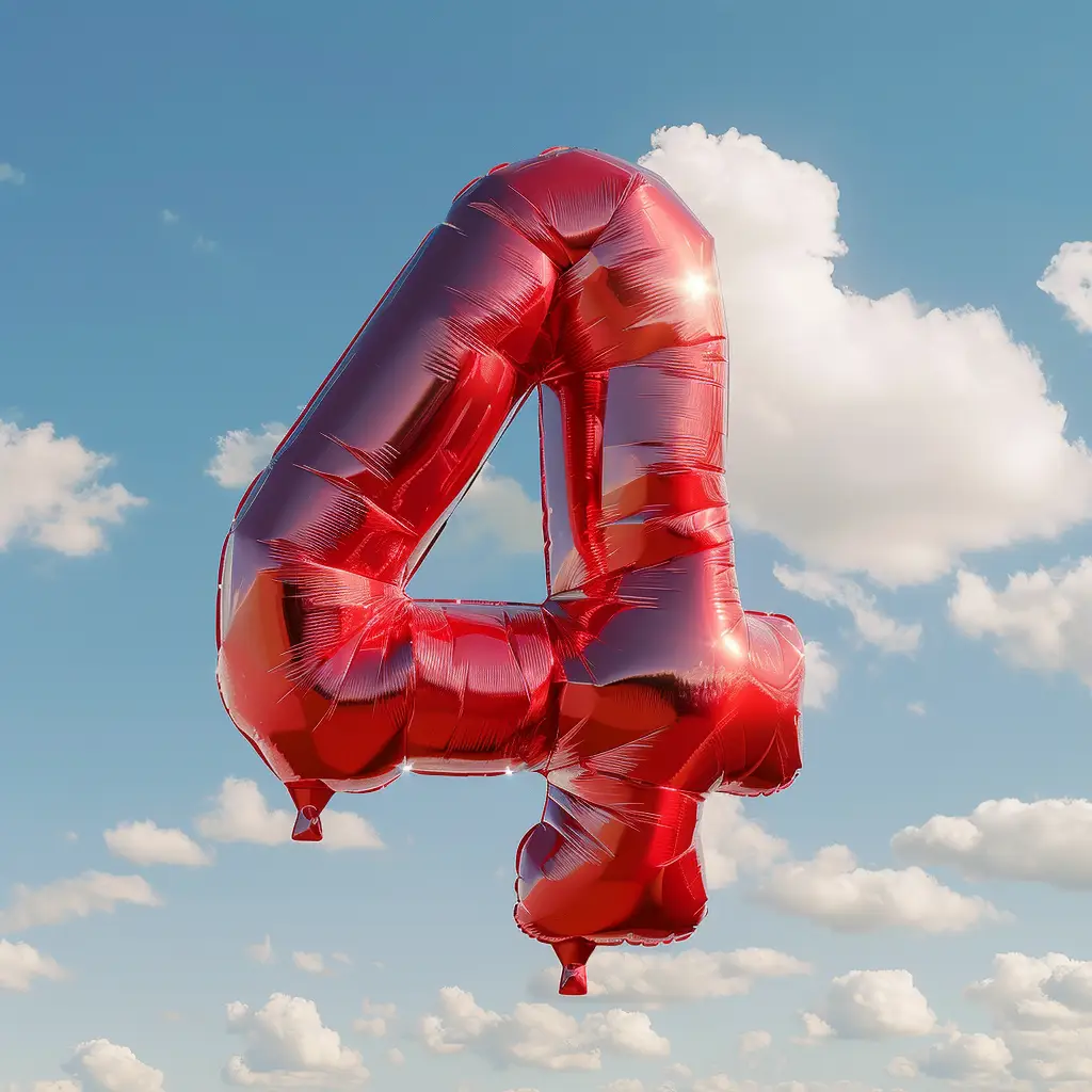 4 number red balloon cloud sky 3D