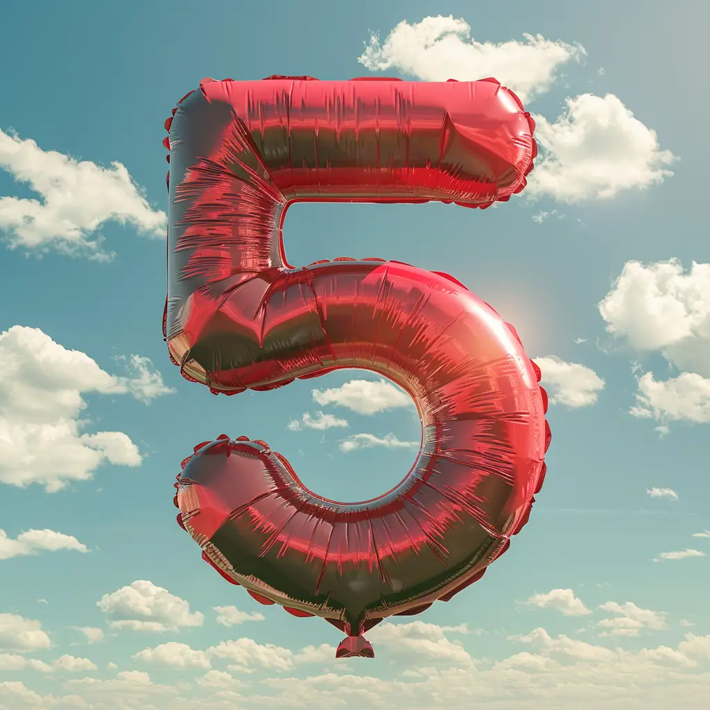 5 number red balloon sky cloud 3D