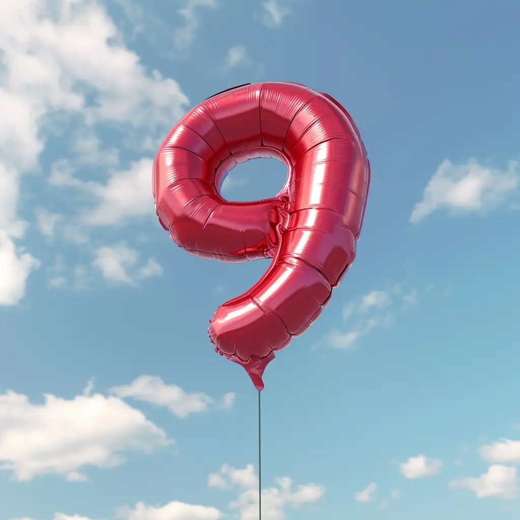 9 number red balloon 3D sky cloud