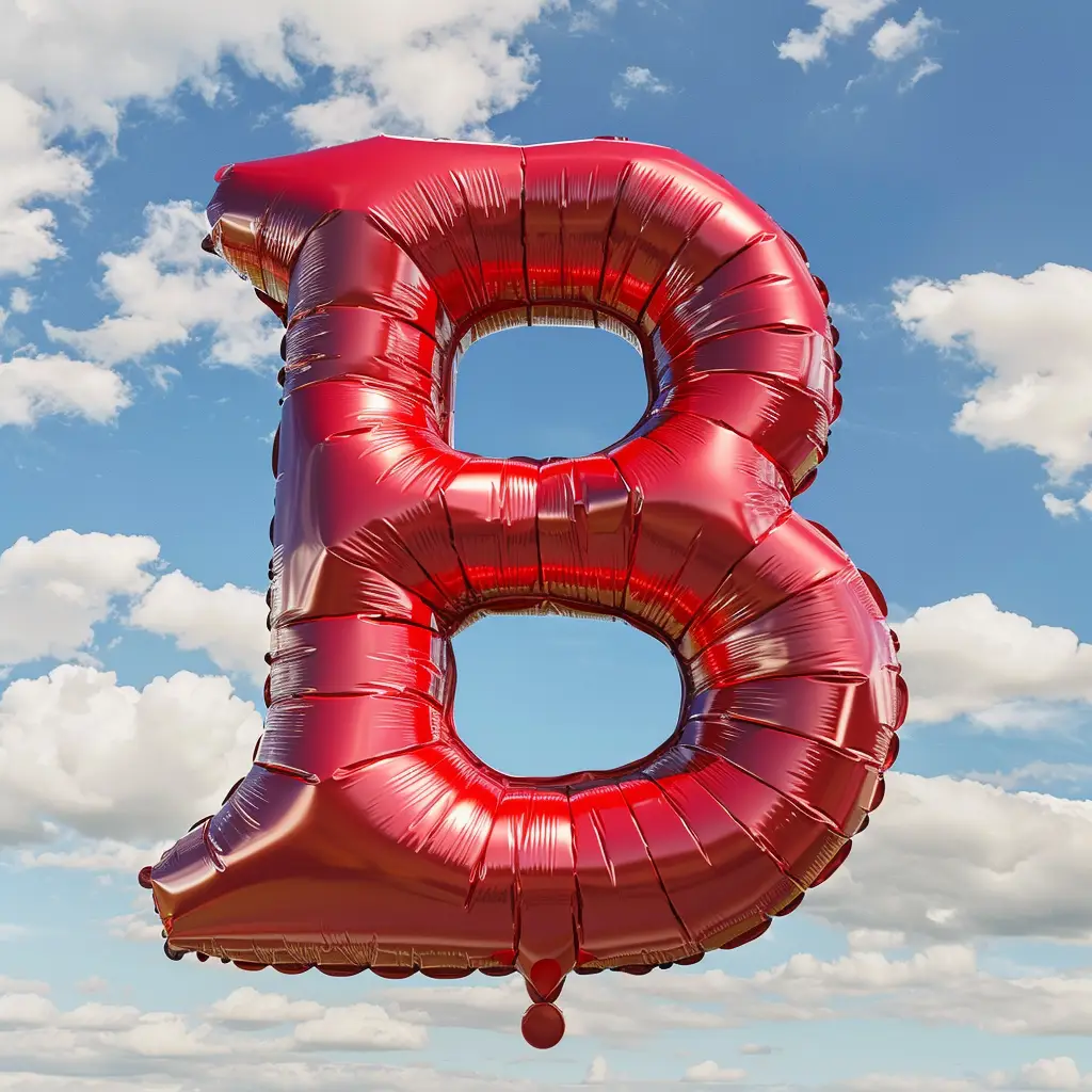 B letter red balloon cloud sky 3D