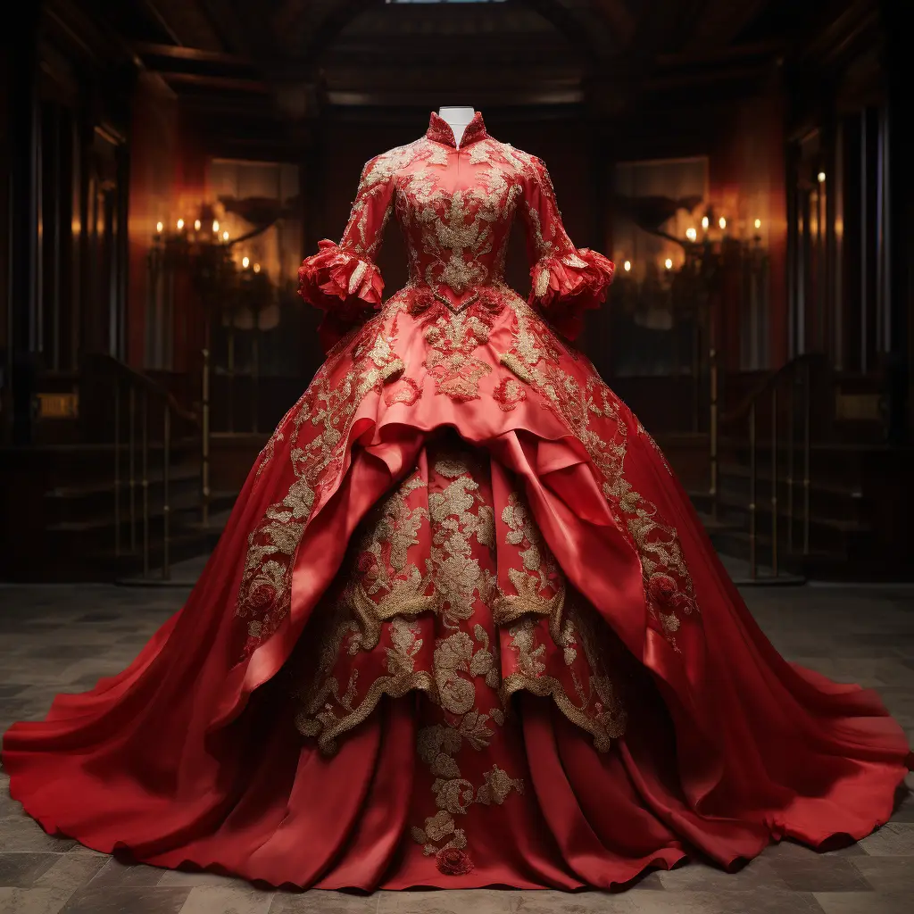 Chinese dress red wedding noble regal gold costume designing