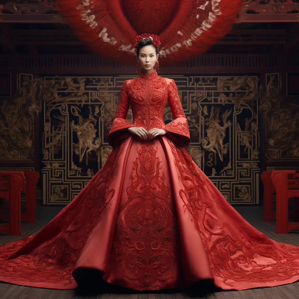 Chinese dress red wedding regal noble gold costume designing