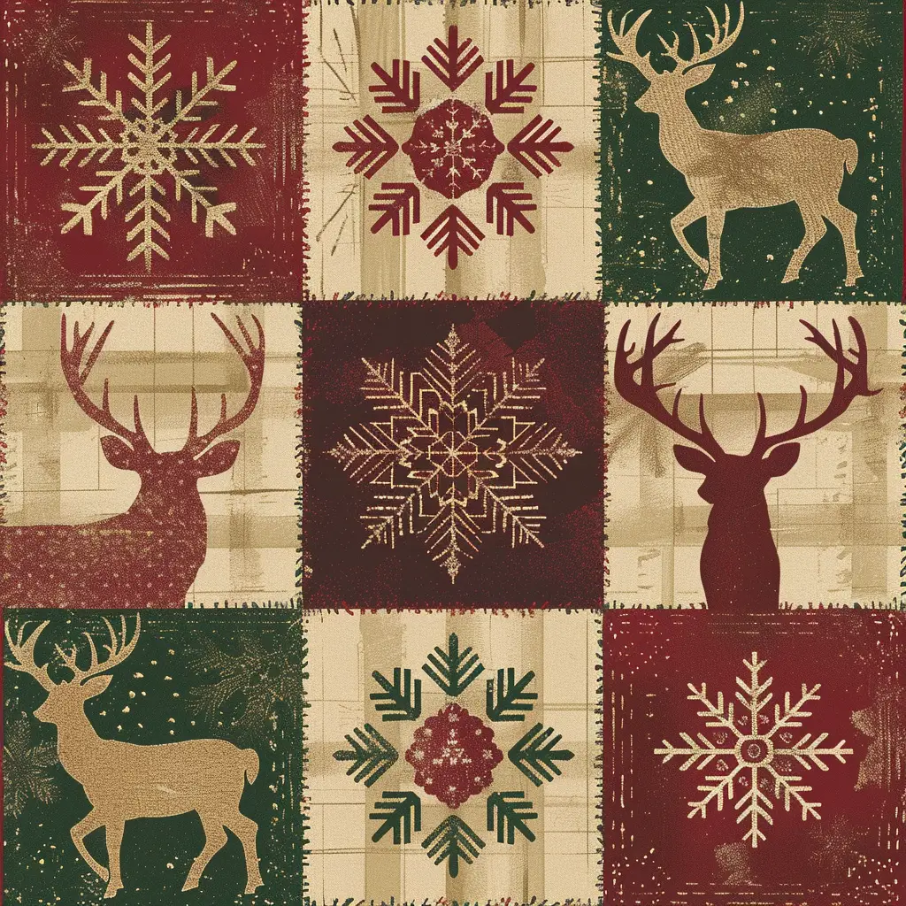 Christmas Santa deer snowflake Nordic art pattern