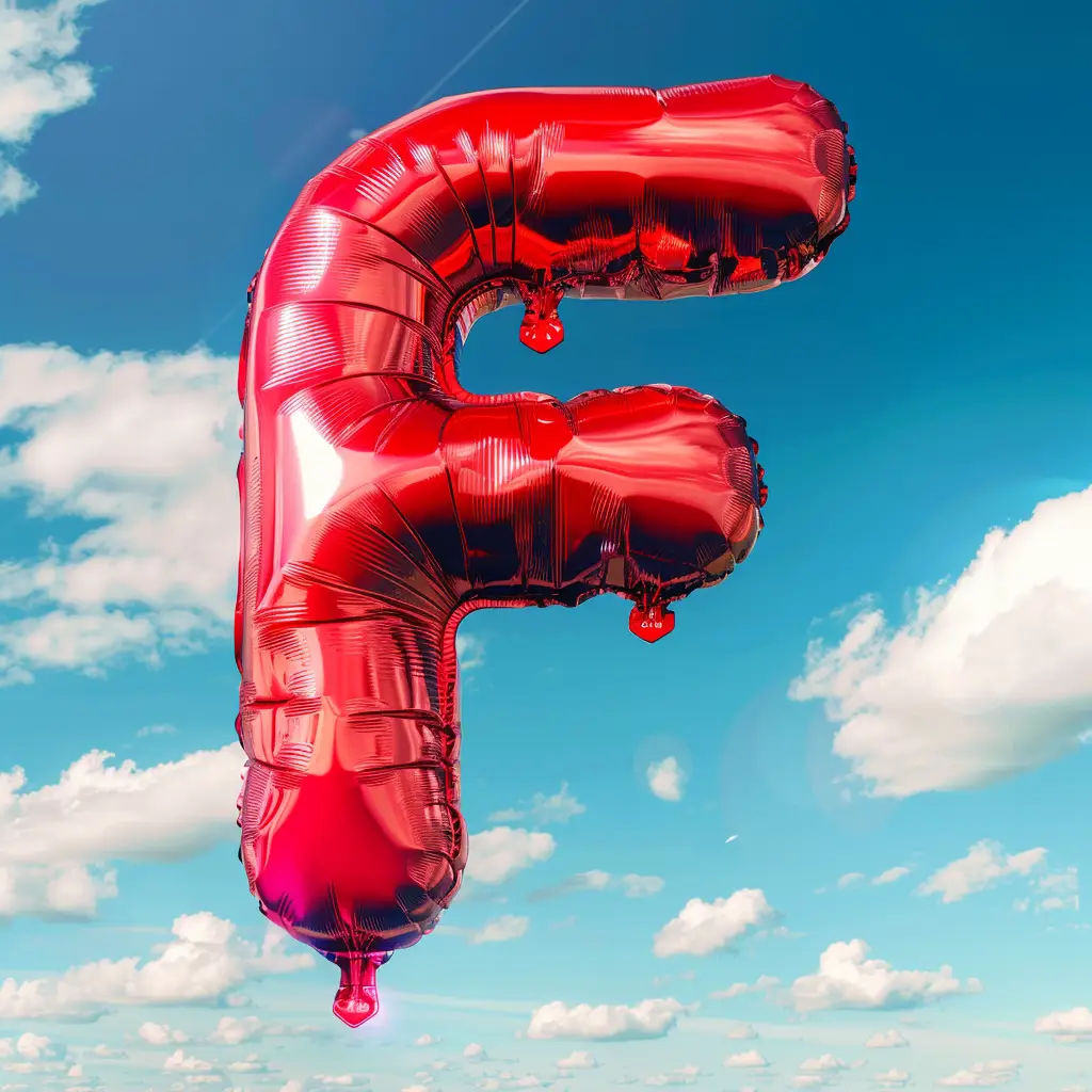 F letter red balloon cloud 3D sky