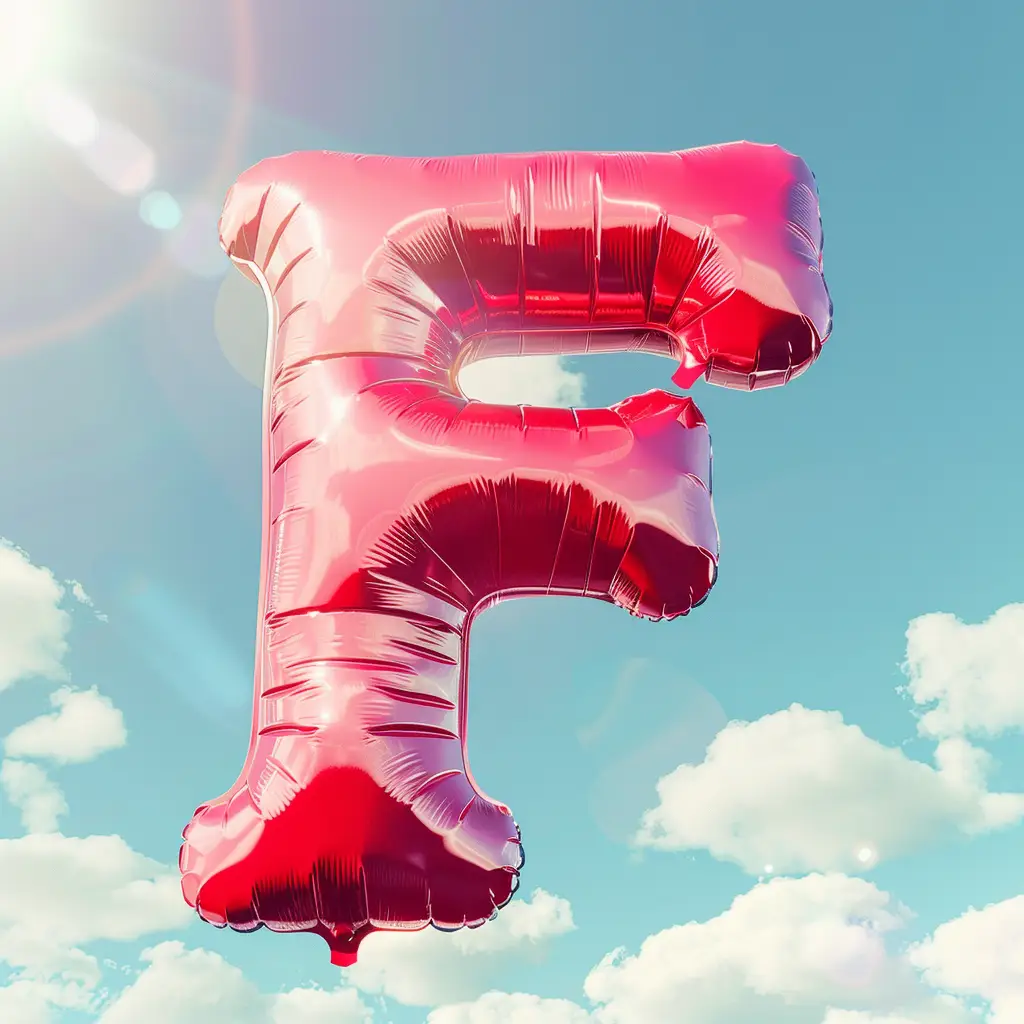 F letter red balloon sky cloud 3D