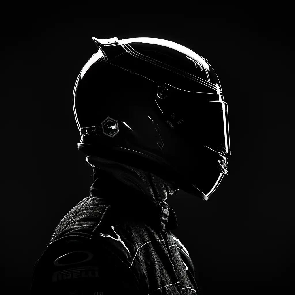 F1 driver race racing helmet black white light face head silhouette mysterious photography