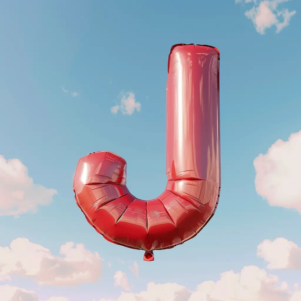 J letter red balloon cloud 3D sky