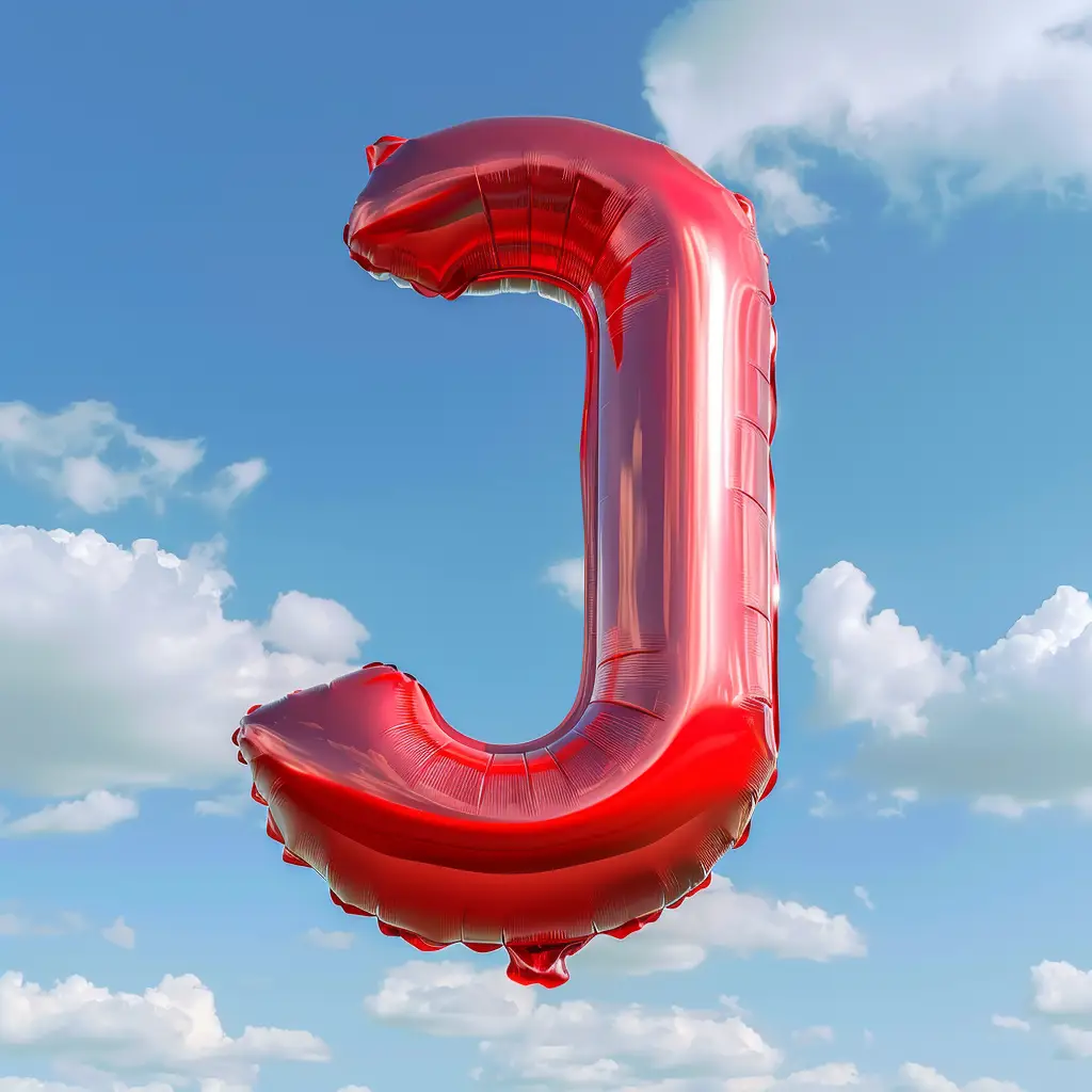 J letter red balloon sky cloud 3D