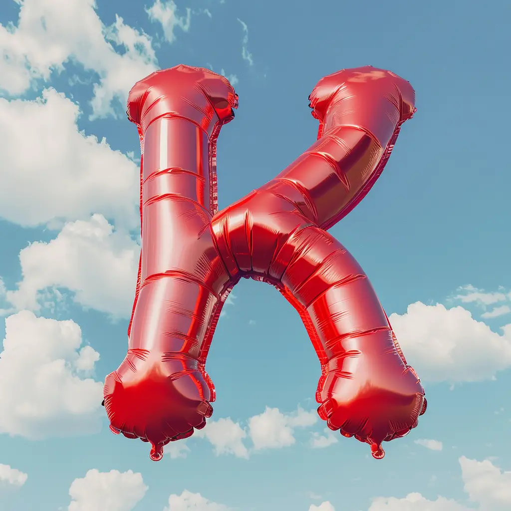 K letter red balloon cloud sky 3D