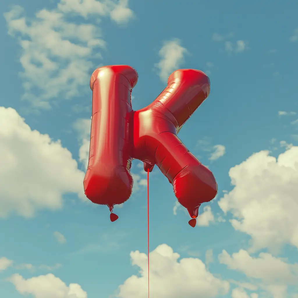 K letter red balloon sky cloud 3D