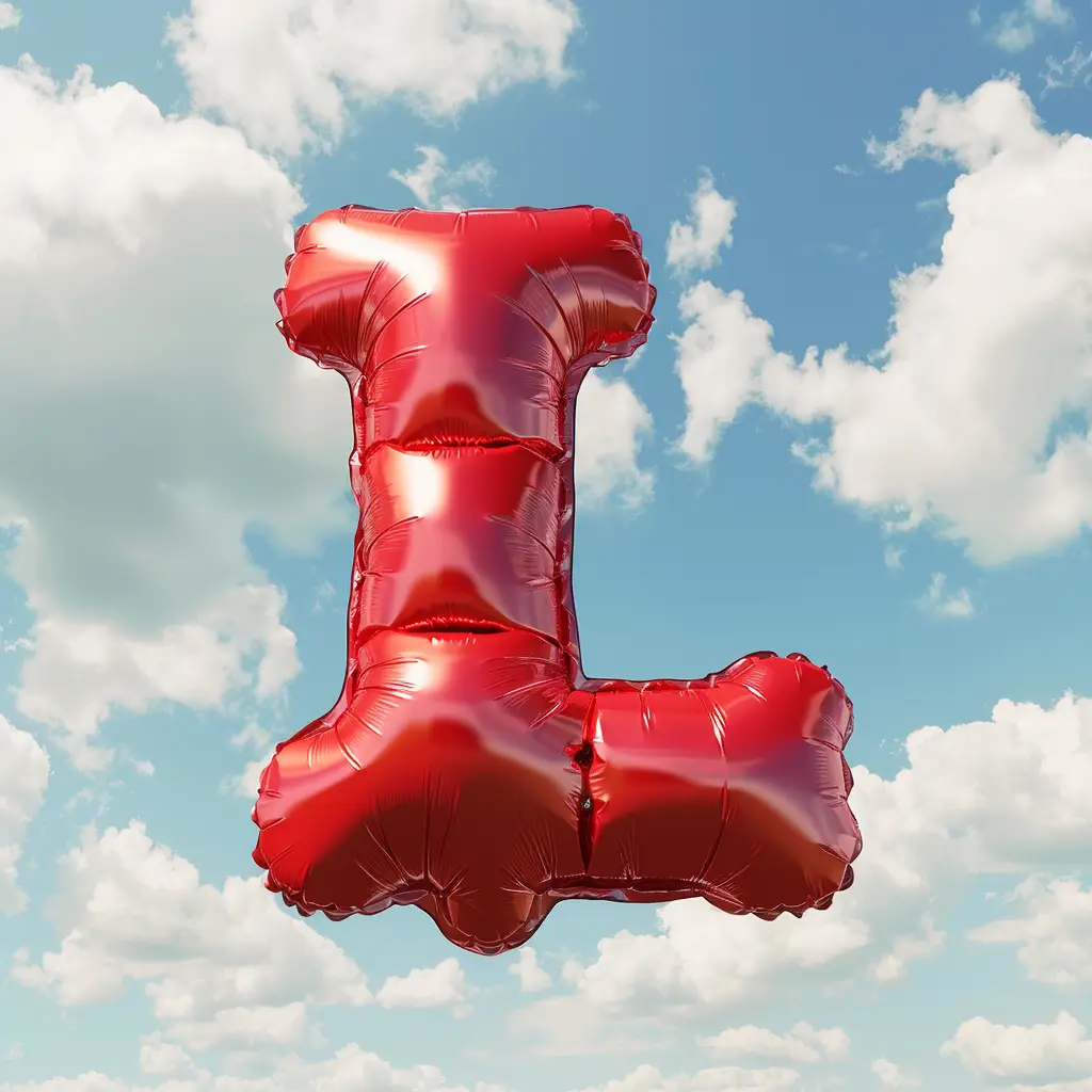 L letter red balloon cloud sky 3D