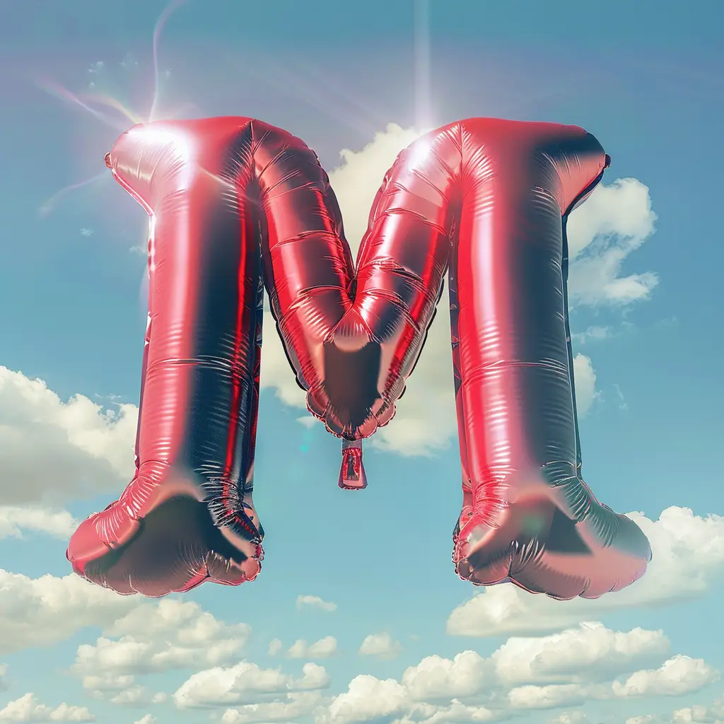 M letter red balloon 3D cloud sky
