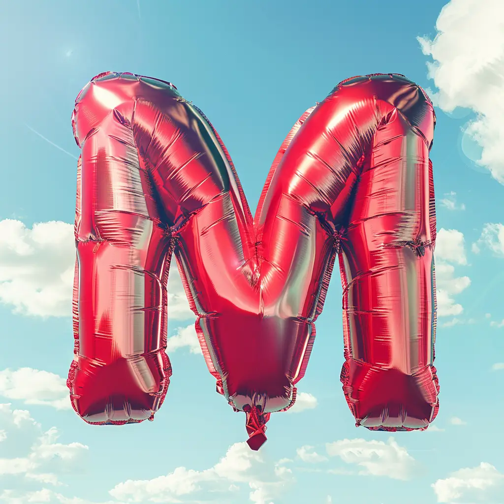 M letter red balloon sky cloud 3D